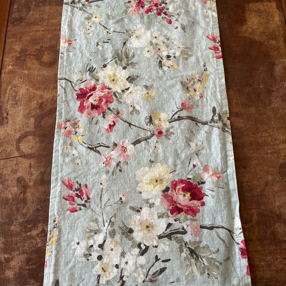 Green chintz and striped table runner